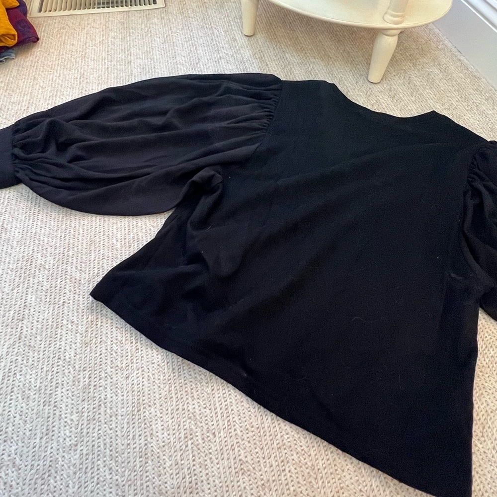Black Balloon Sleeve Blouse Top